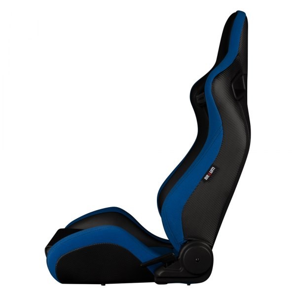 BRAUM Elite-S Series Racing Seats – Black Leatherette and Blue Fabric – Reclinin