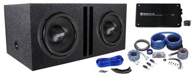 2 Sundown Audio E-12 V.4 D4 12'' 750w RMS Subwoofers+Vented Box+Amplifier+Amp Kit