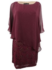 Connected Women's Lace & Chiffon Popover Dress (6, Bordeaux/Gold)