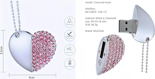 128GB Crystal Loving Heart Jewelry USB Flash Drive Memory Stick with Necklace,Pi - 第 3/12 張圖片