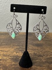 BARSE Sterling Silver Turquoise Marquise Cabochon Filigree Scroll Drop Earrings