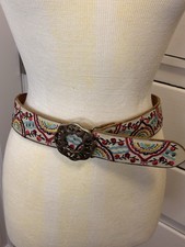 Lucky Brand Belt Boho Colorful Embroidered Leather Size Small