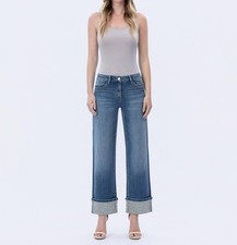 Flying Monkey Mid Rise Mineral Silver Slim Ankle Length Wide Leg Cuffed Jeans