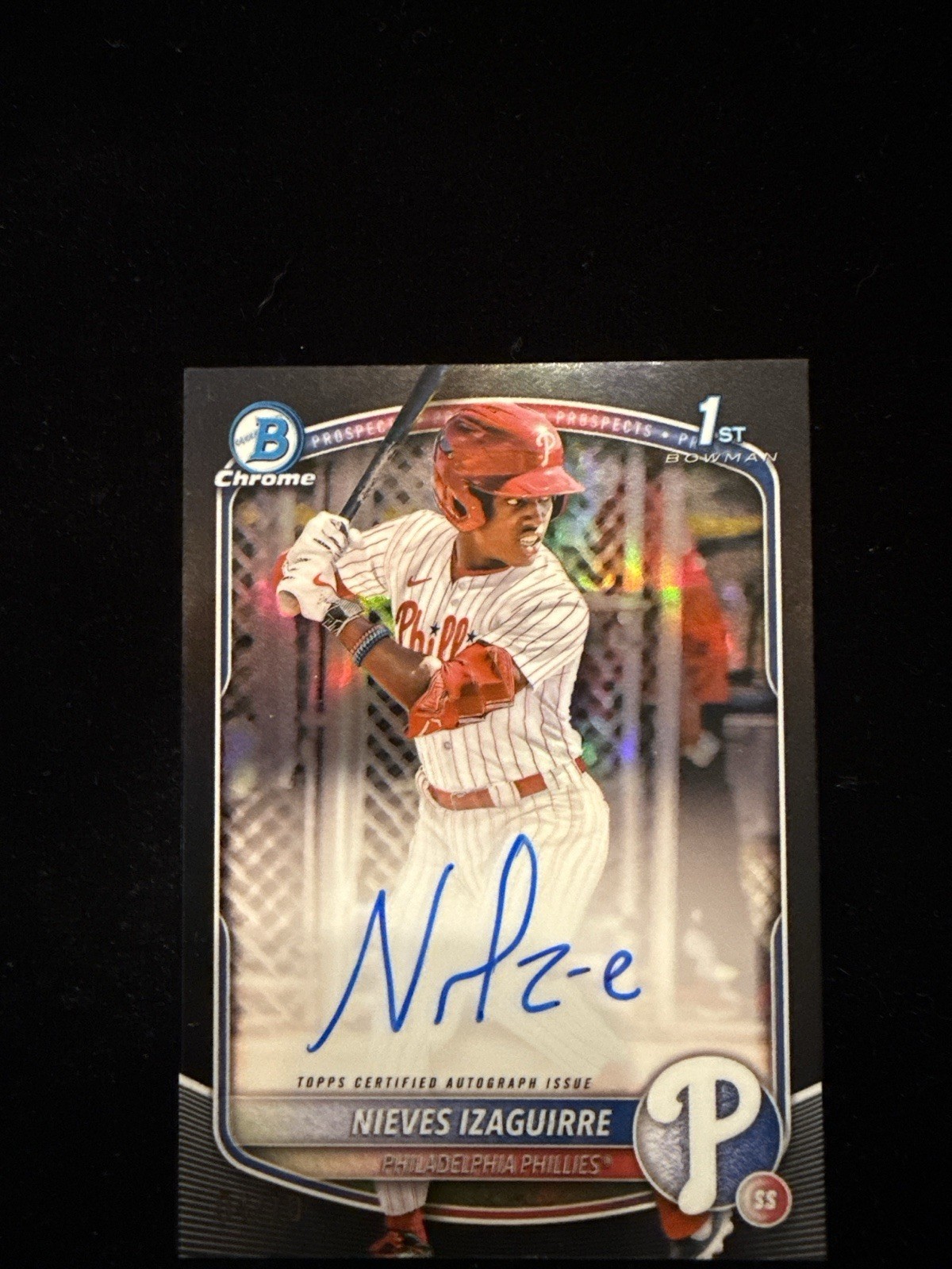 2025 Bowman Chrome Phillies Nieves Izaguirre 1st Auto /10 Black Refractor!