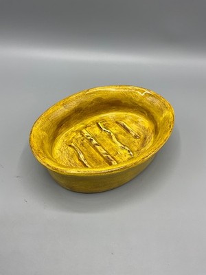 Aletha Soule Pottery 1991 Soap Dish Yellow Mustard Glaze