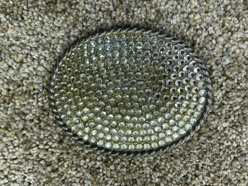 Oval Rhinestone Belt Buckle Silver Western Retro Crystal 2.5x3.25