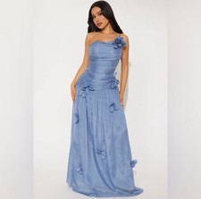 FASHION NOVA Maxi Dress Amara Chiffon Gown - Light Blue NWT Size: M