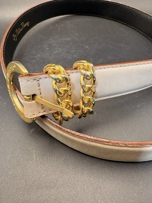 Paloma Picasso Leather Chain Link Belt Italy S 70 Ivory Gold Designer Vintage 