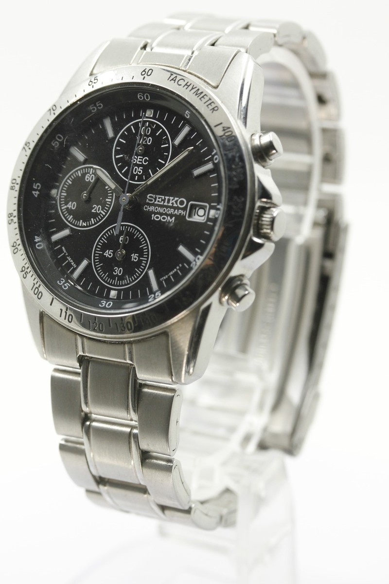SEIKO 7T92-0DW0 Chronograph Watch 100m Quartz Mens Black From