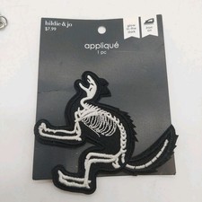 Cat Skeleton Halloween Cat Embroidered Patch Iron On Sew On Black White