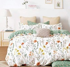 Duvet Cover 600 Thread Count Cotton 3pcs Bedding Set Yellow Flowers King Green