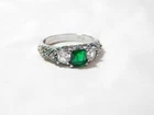 925 Sterling Silver Emerald Cut Green Stone Ring Size 11 CZ Accent Vintage Style