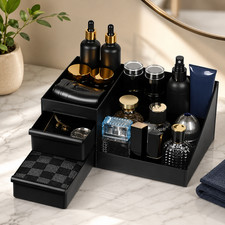 Men's Cologne Organizer Stand Countertop Storage Holder w Drawers Vanity Tray