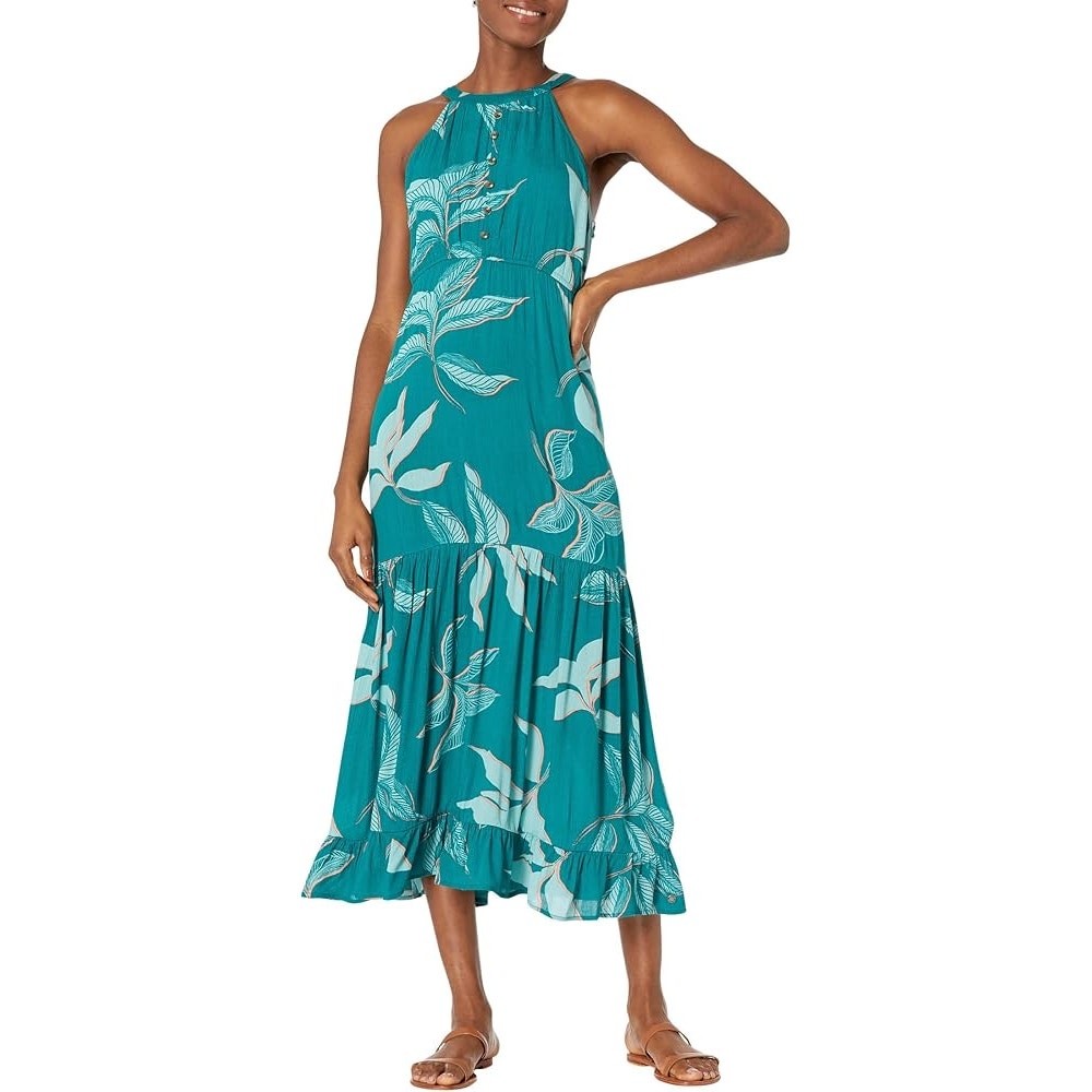 NWT Roxy Away We Go Green Tropical Floral Tiered Maxi Dress Size Small |  eBay