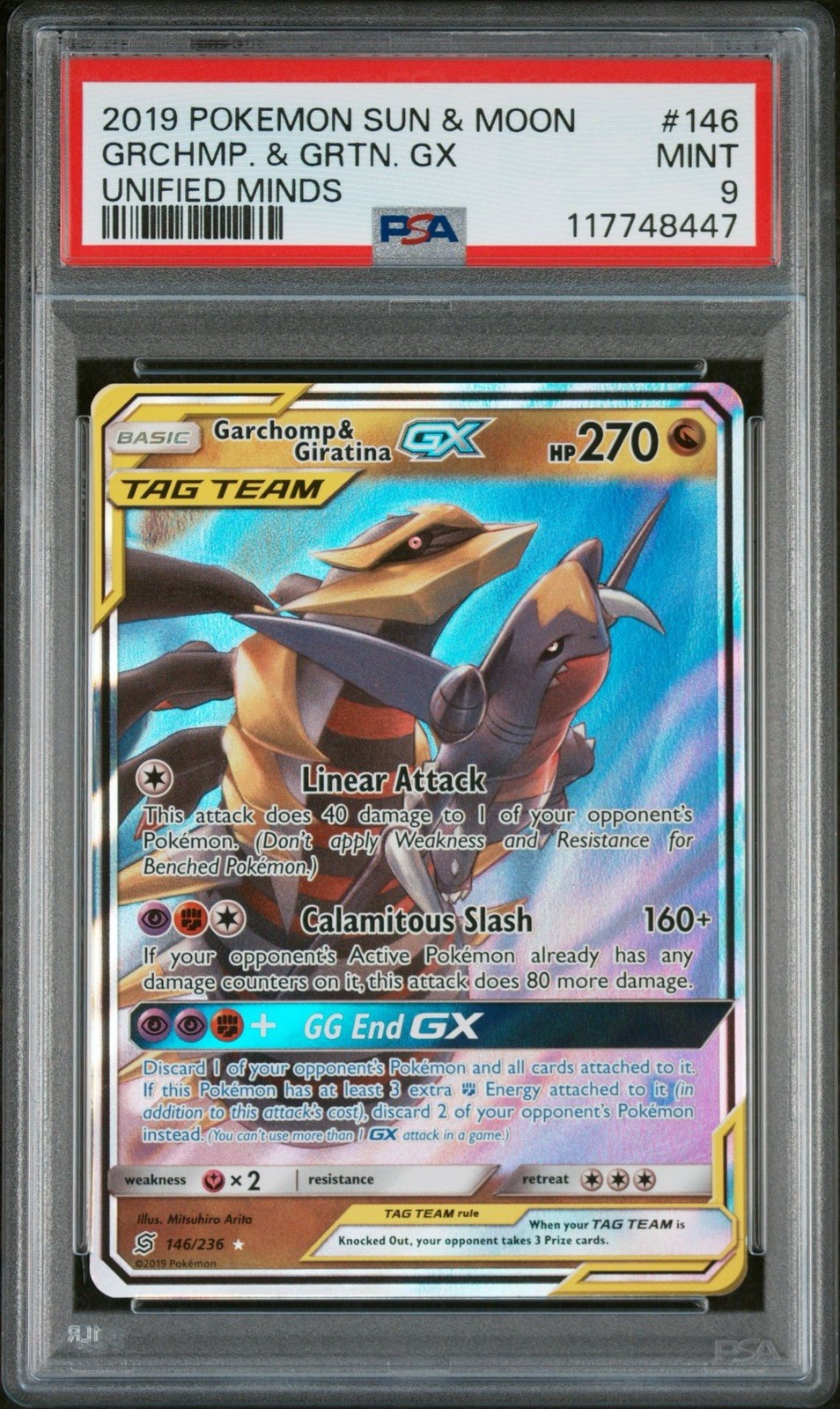2019 POKEMON SUN & MOON UNIFIED MINDS #146 GARCHOMP & GIRATINA GX PSA 9 Mint