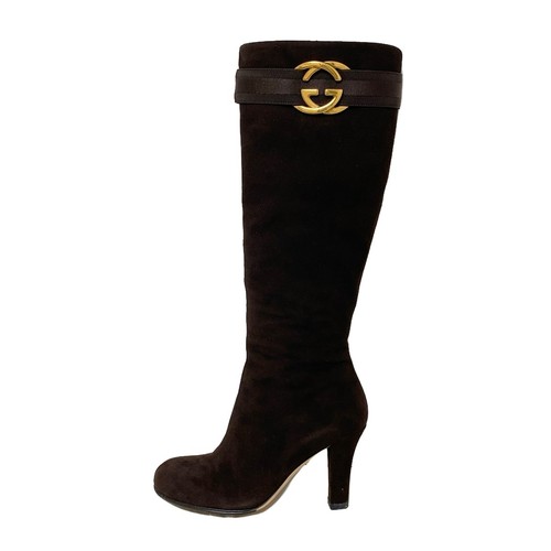 Auténticas GUCCI Interlocking G 225356 Marrón Oscuro Dorado Gamuza Herrajes - Botas - Imagen 1 de 10