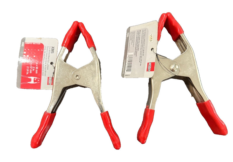 “Bessey XM5 2" Steel Spring Clamps w/ Red Vinyl Tips & Handles – Lot of 2 – New”