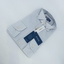 Eton Dress Shirt Mens L 16 1/2 - 42 White Blue Poplin Contemporary Fit Button Up
