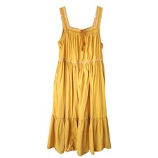 Old Navy Tiered Maxi Dress Womens 2X  Mustard Yellow Smocked Swiss Dot Beach