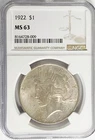 1922 $1 Peace Silver One Dollar US NGC MS63 Philadelphia