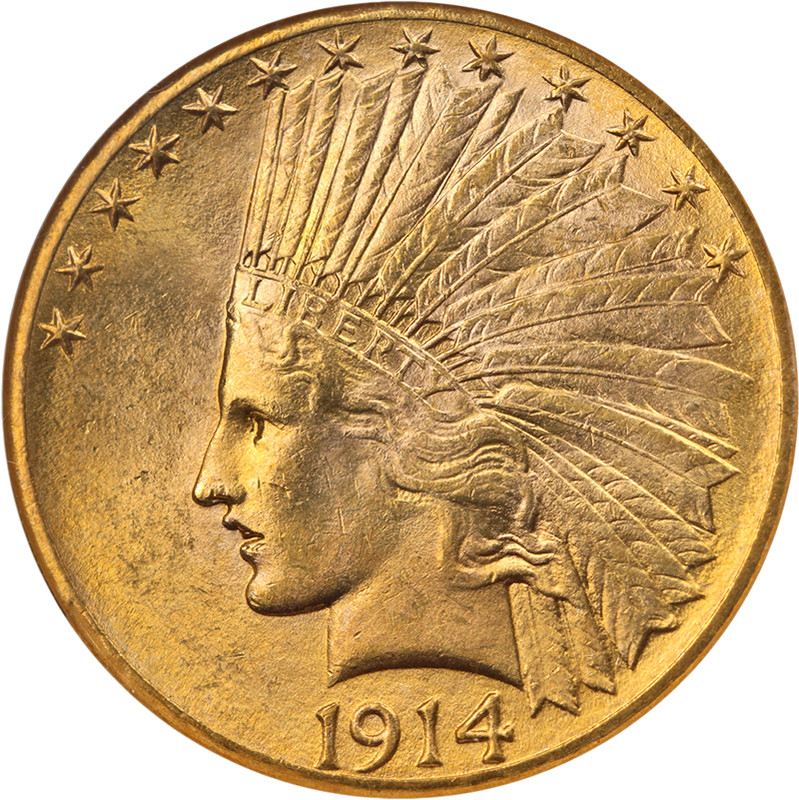1914-D Indian Gold $10 NGC MS64 Superb Eye Appeal Strong Strike