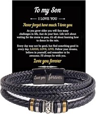 To My Son Grandson Leather Bracelets from Mom Grandma Birthday Gifts for Son