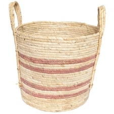 Better Homes & Gardens Natural Maize Colored Stripe Basket, Terracotta, Large