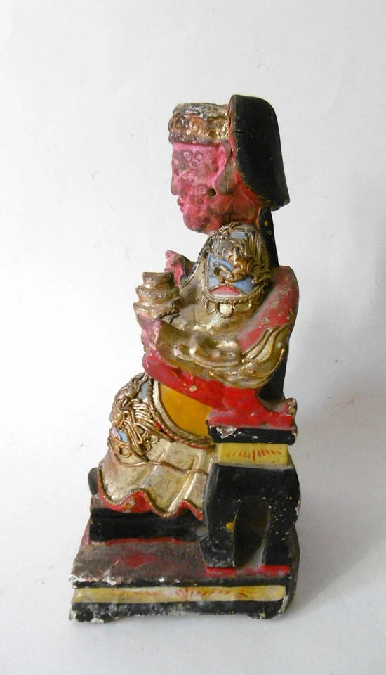 STATUETTE TAOÏSTE, DIGNITAIRE-AÏEUL,BOIS SCULPTE POLYCHROME, CHINE, QING, XVIIIe - Photo 3/4