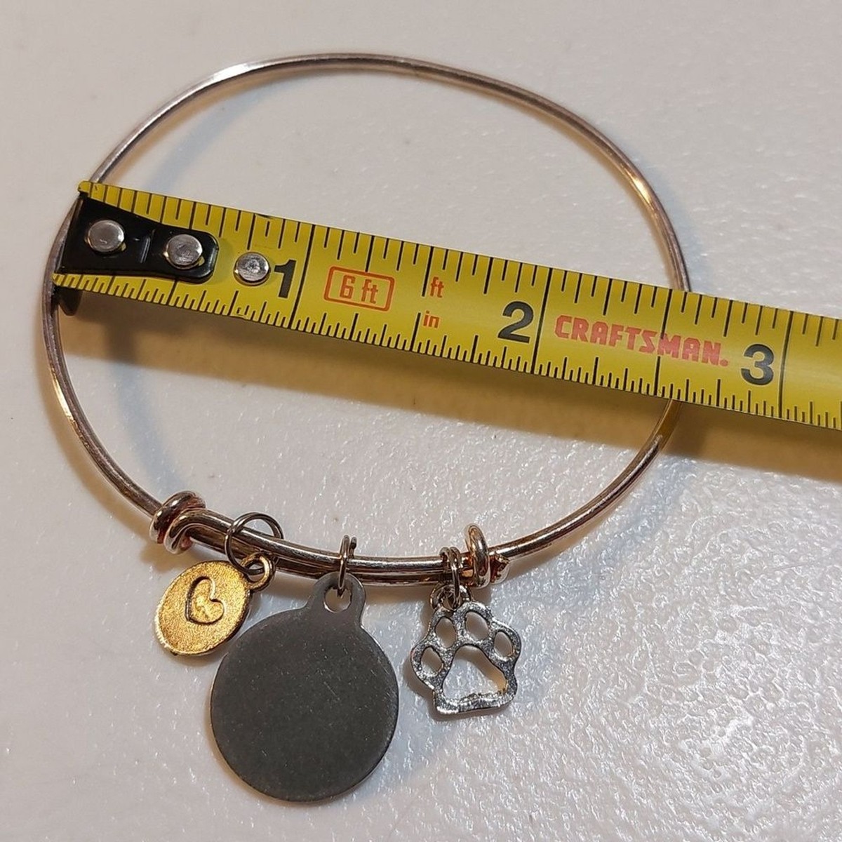 Rescued is my favorite breed Paw Print Heart Charms Expandable Bangle Bracelet View 4