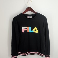 Fila Classis Multicolor Logo Outdoor Crewneck Pullover Sweatshirt Black Size S