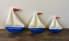 Set of 3 Hard Plastic Sail Boat Wall Hanging Plaques Wall Decor Ocean Beach