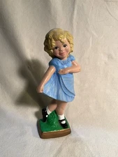 Byron Molds 1971 Curly Haired Girl In Blue Dress, 8” Ceramic, Great Shape!
