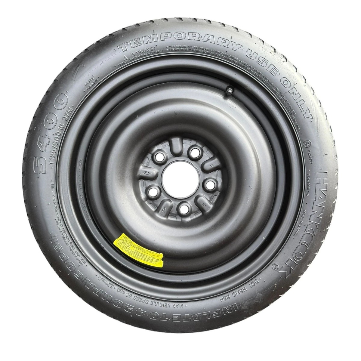 T125/80D16 Spare Tire Donut 16 Rim 5x114.3 CB67.1 FIT Hyundai