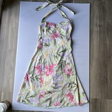 Vintage made in USA Green and pink  halter fit and flare floral whimsical dress