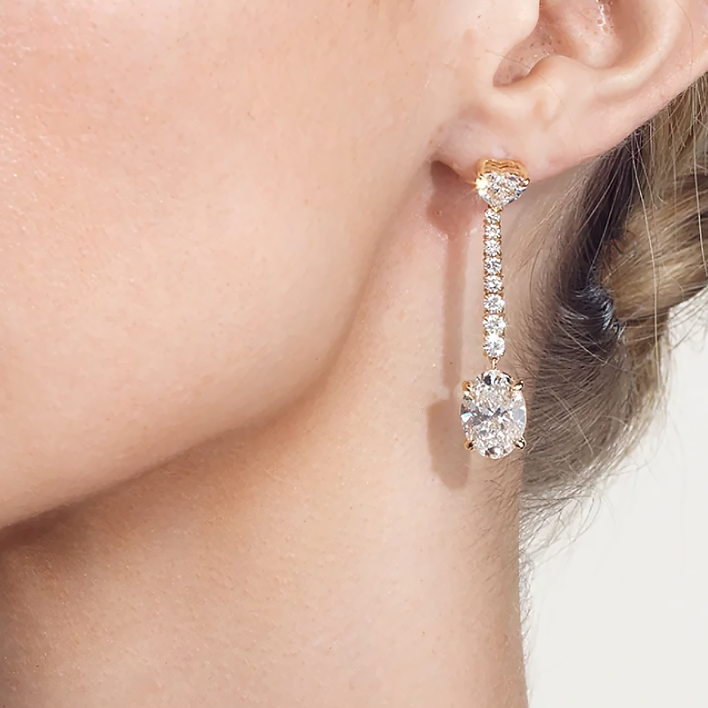 Diamond Earrings Gold Lab Grown Womens Dangle Multi Shape 14k Yellow 11 Carat