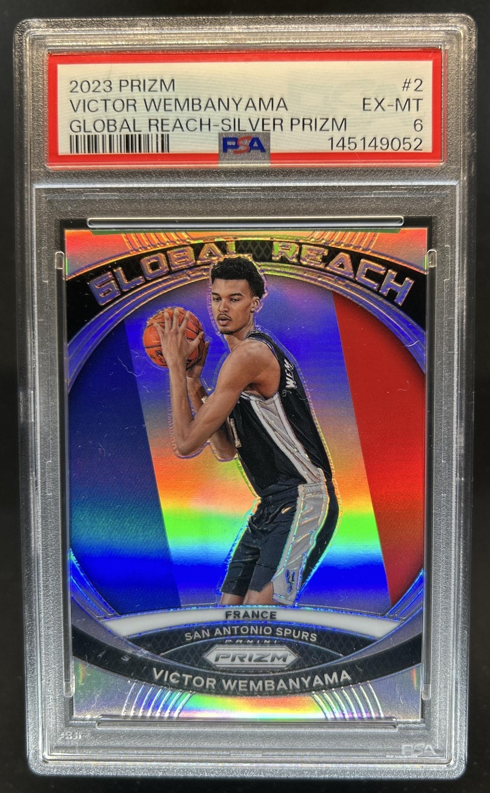 2023-24 Panini Prizm Victor Wembanyama Global Reach Prizm Silver RC #2 PSA 6 view 1