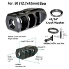 Steel 49/64''x20 TPI competition Muzzle Brake F .50 12.7x42 mm Beo With Jam Nut
