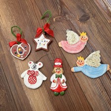 Lot of 6 Vintage And Handmade Clay/ Dough Like Ornaments Christmas Angels