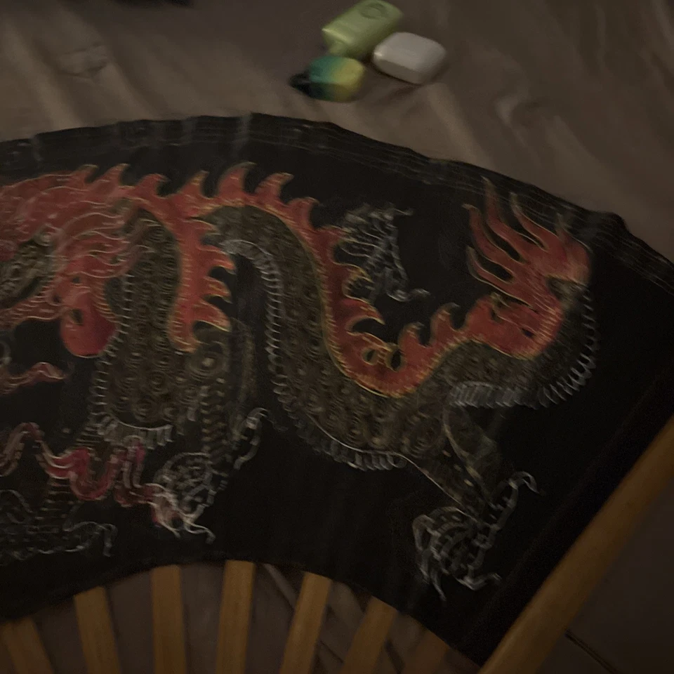 "Ventilador de mediados de siglo pintado a mano colgante de pared grande doble rojo dragones perla 60"" de colección" Foto 4 de 4