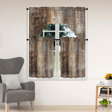 Dark Brown Tier and Swag Window Curtain Set, 3Pcs Kitchen Curtain Abstract Art V