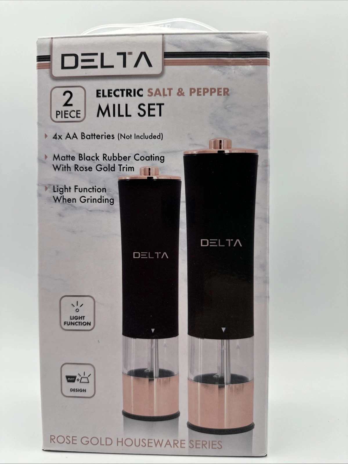 DELTA ELECTRIC SALT & PEPPER MILL WITH LIGHT SET OF 2 NEW