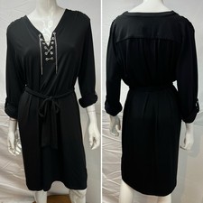 NWT $130 Michael Kors Women’s 1X Plus Size Black Silver Chain Belted Shirt Dress