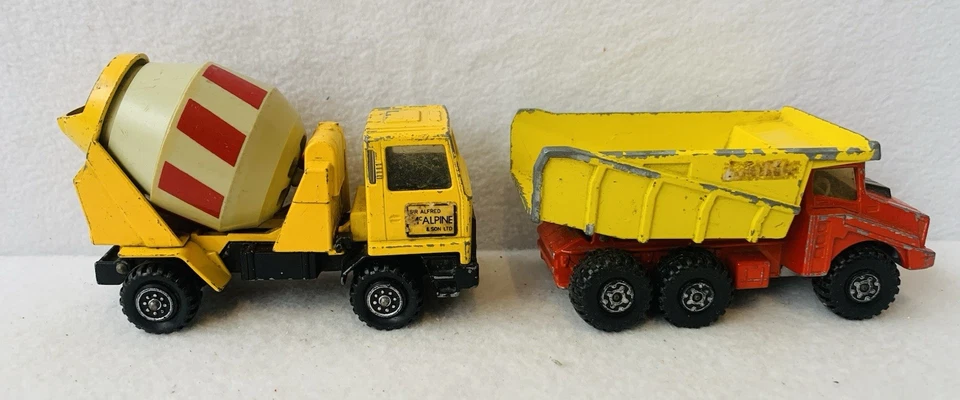 4x Matchbox Super Kings, Inc Unimog de colección, mezclador de cemento, volquete, usado para jugar Foto 2 de 4