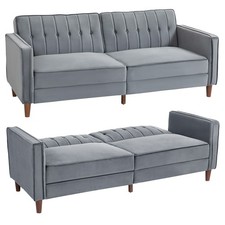 HOMCOM Convertible Sofa Futon Velvet-Touch Tufted Couch Sofa Bed Dark Grey
