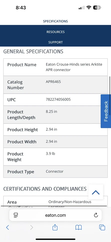 NEW Eaton Crouse Hinds APR6465 Arktite M4 Connector 4 Pole 3 Wire 60A 600V NEMA4 - Image 4 of 4