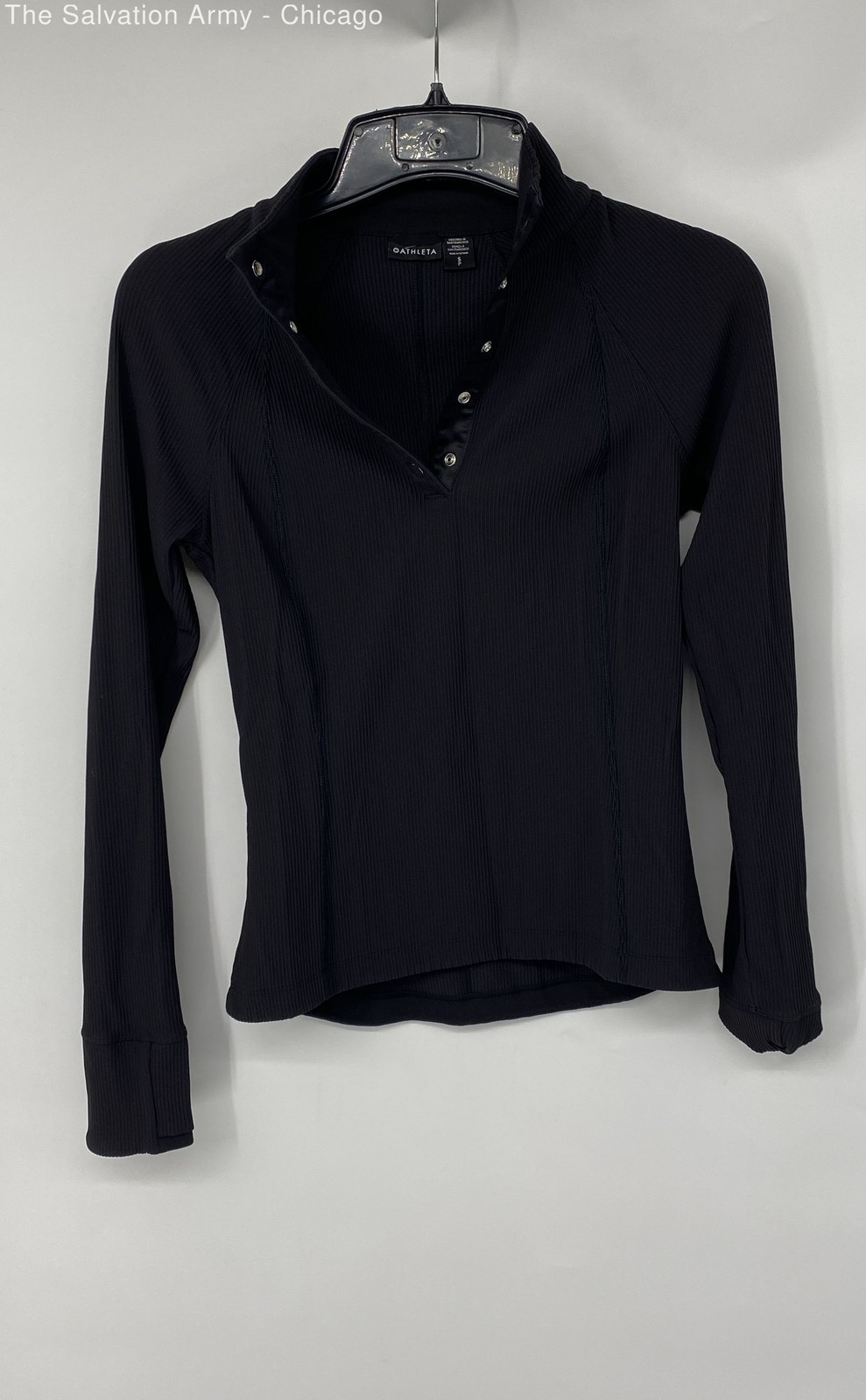 Athleta Womens Black Ribbed Long Sleeve Activewear Henley Top Size Small