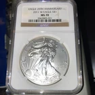 2011-W American Silver Eagle MS-70 25th Anniversary NGC 1ozt WEST POINT