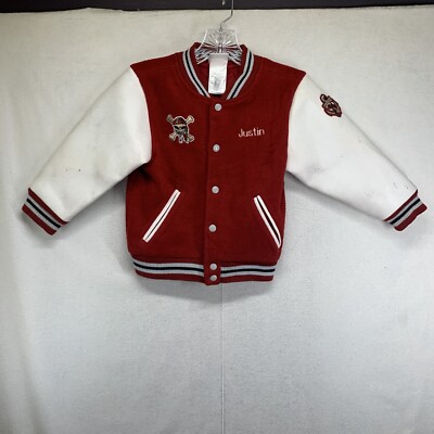 Disney Jack Sparrow Varsity Jacket Kids Extra Small Red White Embroidered Worn