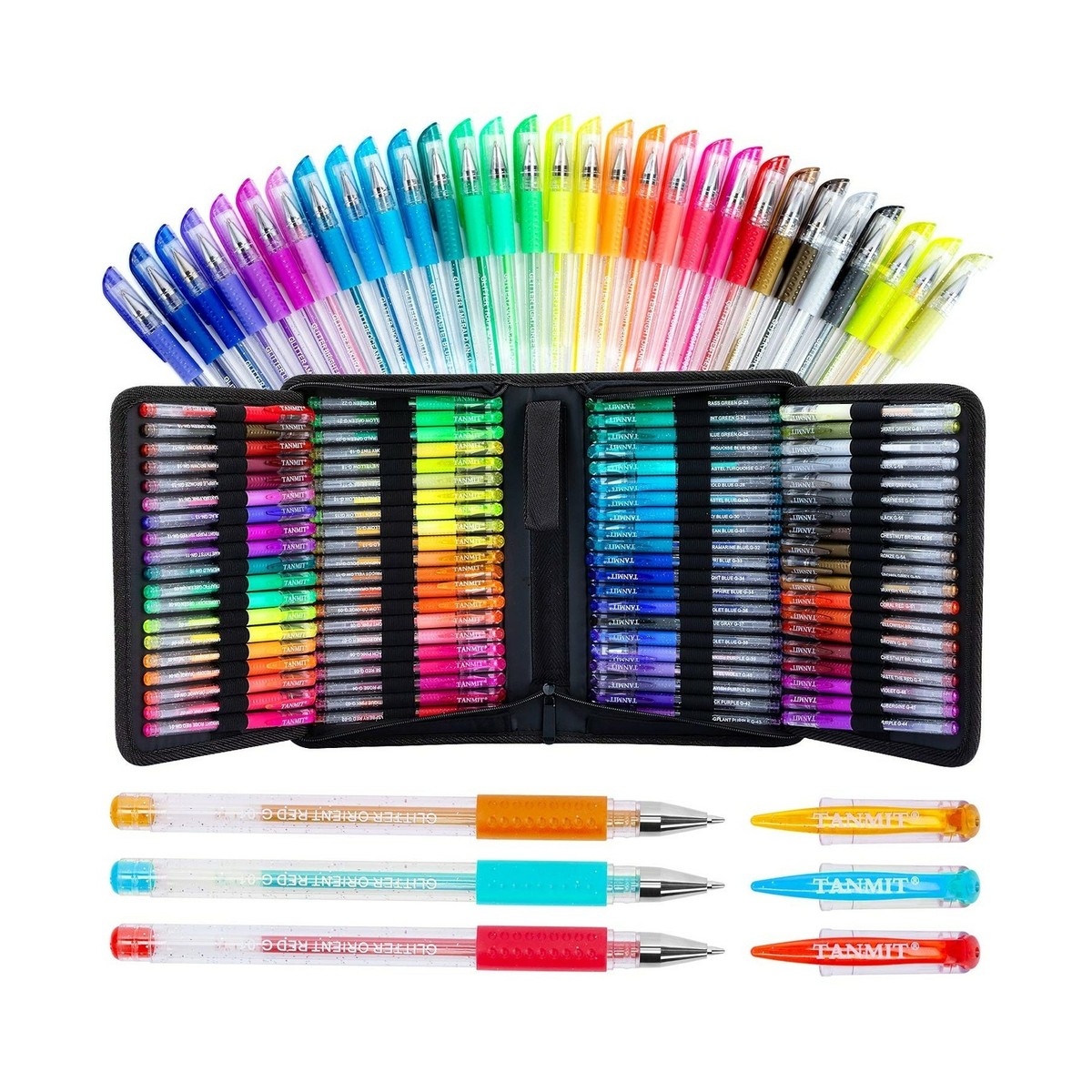 TANMIT Glitter Gel Pens w/Case for Adults Coloring Books Writing
