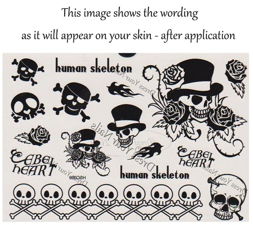 Cráneo + Cruces Rosas Piratas Negras Surtido Cuerpo Temporal Tatuaje Halloween - Imagen 4 de 4